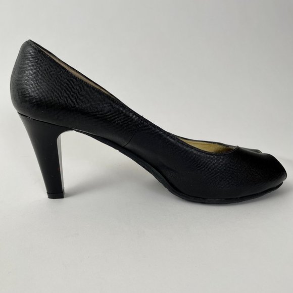 Ron White All Day Heels Black Leather Peeptoe Peep Toe Pumps, Size 39 (8.5) - Picture 4 of 10